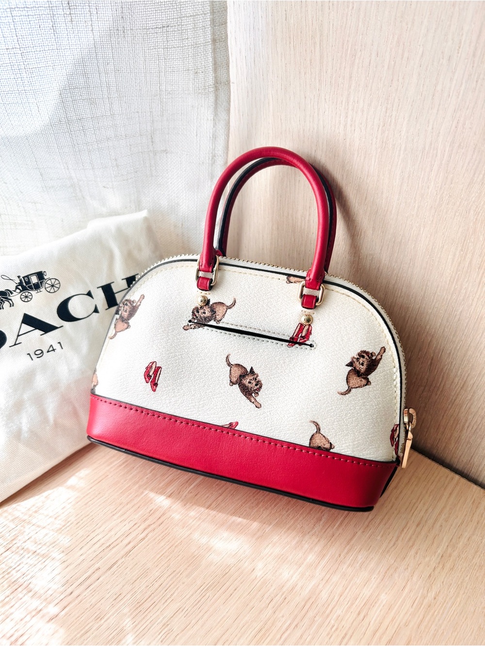 Coach👠Wizard of Oz Print Micro Mini Sierra Bag F39701 Satchel Like New Chalk Red - Picture 6 of 6